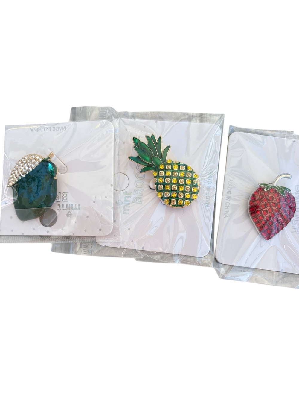 Fruit Crystal Brooch Pin Pineapple, Strawberry, Lime
